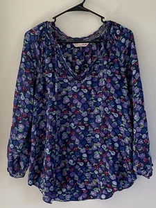 Rebecca Taylor Blue Floral V-Neck Silk  Blouse Size 4 - Picture 1 of 17
