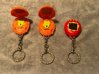 Lot 3 Retro Orange Red Tamagotchi McDonalds Happy Meal Keychain Toy 1997 Bandai - Image 1 of 4