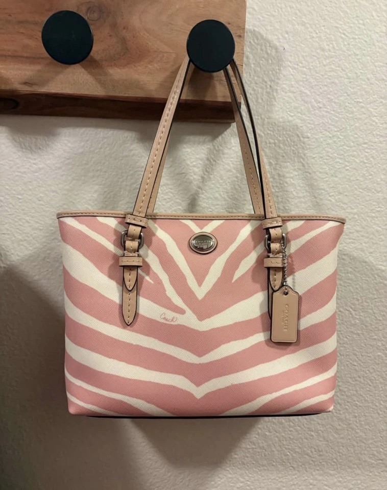 Y2K  Coach Peyton Zebra Print Top Handle Small Tote (F52532) in pink and white - Image 1 of 3