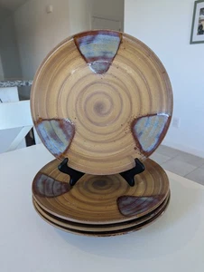 Set of 4 Sango Splash 4951 Dinner Plates 11" Brown Tan Drip Glazed Stoneware - Picture 1 of 10