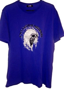C.N.C. COSTUME NATIONAL BIKER HELMET GRAPHIC LOGO BLUE T- SHIRT SIZE XL - Picture 1 of 4