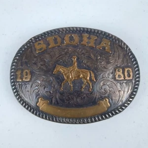 Vintage Western Belt Buckle Skyline Silversmiths 1980 SDQHA CA Sterling USA Made - Picture 1 of 3