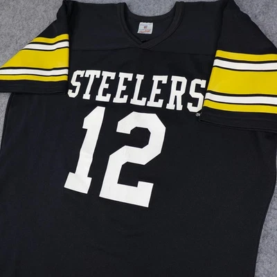 Camiseta masculina vintage Pittsburgh Steelers XL NFL futebol #12 Terry Bradshaw anos 80 - Imagem 1 de 4