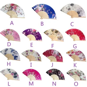 Vintage Bamboo Folding Hand Held Flower Fan Chinese Dance Party Pocket Gifts - Picture 1 of 68