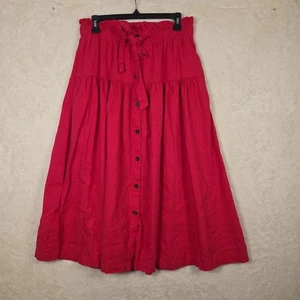 Universal Thread Skirt Womens Sm Pink Midi Button Cottagecore Elastic Tie  - Picture 1 of 7