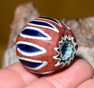 Antike venezianische siebenlagige Chevron italienische gezeichnete Rohr Glasperlen afrikanischer Handel - Bild 1 von 14