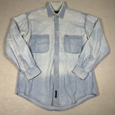 Camisa Timberland Weathergear Para Hombres Mediana Azul Denim Botón Delantero Hecha en Italia Foto 1 de 4