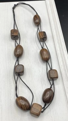 "Collar de cuentas de madera marrón oscuro cuentas grandes gruesas 27"" Boho natural ¡AMOR! Foto 1 de 4