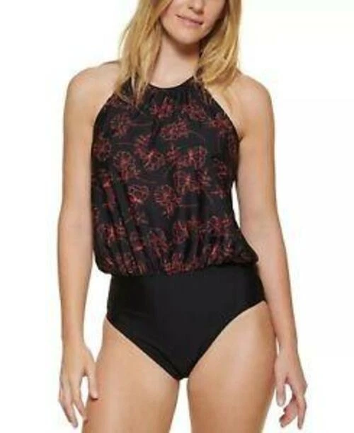 Precio de venta sugerido por el fabricante $118 Blusa Estampada Calvin Klein Una Pieza Natación Energía Coral Floral Talla 8 Foto 1 de 1