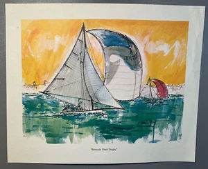 John David Hart Bermuda Ventura Velero Carreras Yate Acuarela Estampado Bermuda F - Imagen 1 de 4