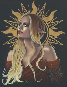 Arte de Fantasía IMPRESIÓN Hada Elfo Sol Oro Celestial Oro Oro Retrato Solar Fae - Imagen 1 de 5