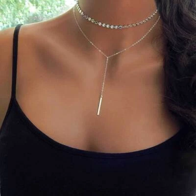 Damen doppel Kette Halskette Chocker gold silber Style Blogger Stab neu - Bild 1 von 4