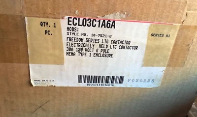 Eaton ECL03C1A6A, 30Amp Lighting Contactor, Electrical Held, 6Pole, Indoor Encl - Image 1 of 2