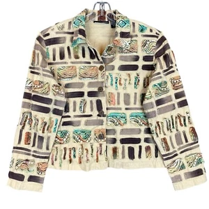 New Direction Jacket Women’s L Brown Appliqué Boho Button Up Long Sleeve - Picture 1 of 12
