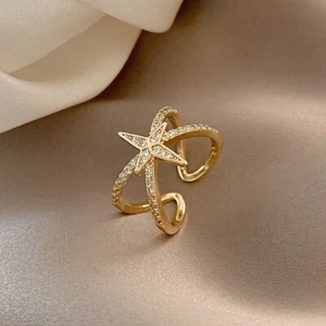 18K Gold Plated Adjustable Lucky Star Ring for Women,Fashion Jewelry Gifts - Picture 1 of 3