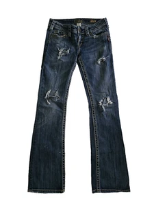 Pantalones de mezclilla plateados para mujer 28x33 azul Pioneer Bootcut elásticos desgastados - Imagen 1 de 8