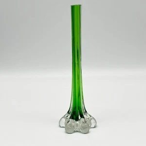 Vintage Emerald Green Art Glass Long Stemmed Footed 8" Bud Vase - Picture 1 of 13