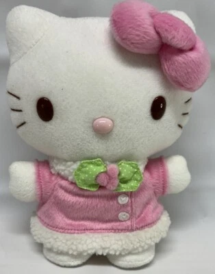 8" Sanrio Hello Kitty Plush Stuffed Toy Pink Sherpa Jacket Coat Toy Island 2007 - Image 1 of 4