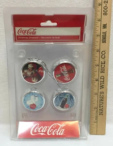Coca Cola Ornaments Christmas Santa Claus Coke Bottle Polar Bear Cap Shape Set 4 - Picture 1 of 3
