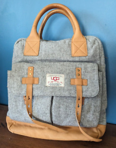 UGG Australia Wool Tote Hand Bag Grey Gray w/ Leather Accents