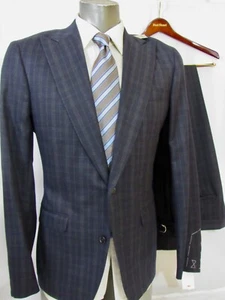 Phineas Cole by Paul Stuart Midnight Blue Plaid Peak Lapel Wool Slim Suit 40L - Picture 1 of 23