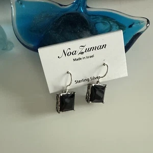 Noa Zuman Sterling Silver Ornate Square Black Onyx Drop Earrings - Picture 1 of 6