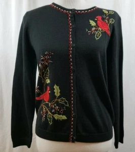 Alfred Dunner schwarze Strickjacke mit Knöpfen Stickerei Perlen Pullover Petite Large - Bild 1 von 11