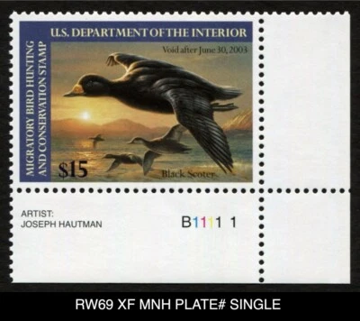 RW69 XF MNH PLATE# SINGLE 2002 Black Scoters Federal Duck Stamp Waterfowl - Image 1 of 3