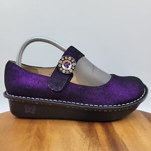Alegria Paloma Women's 38 / 8 Purple Black Shimmer Leather Mary Jane Loafer Shoe