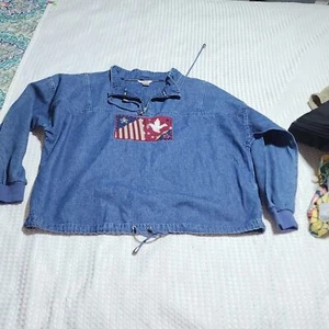 CHRISTOPHER BANKS EUC WOMEN'S SIZE MEDIUM QTR ZIP DENIM PATRIOTIC PULLOVER TOP - Picture 1 of 8