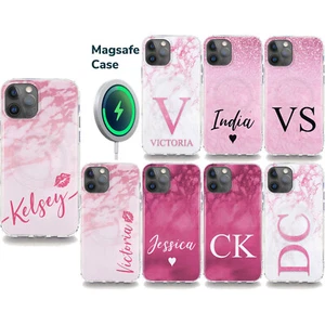 Funda Gel Teléfono Personalizada Para iPhone Samsung Magsafe Compatible Iniciales Corazón Rosa - Imagen 1 de 17