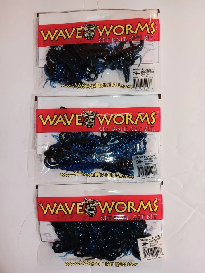 3 Paquetes Wave Worms Water Scorpion Serie Laminada 3". Zafiro azul negro  Foto 1 de 1