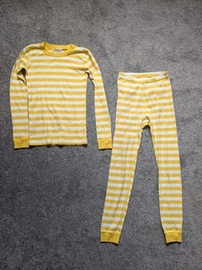 Hanna Andersson Yellow Striped Long John Pajama Set Boy Girl Size 12 100% Cotton - Picture 1 of 6