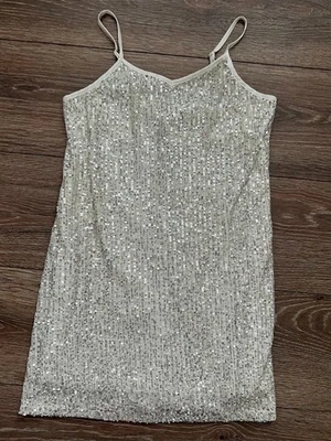 Art Class Silver White Sequin Sparkle Holiday Party Dress Size Medium 7/8 - Image 1 of 4