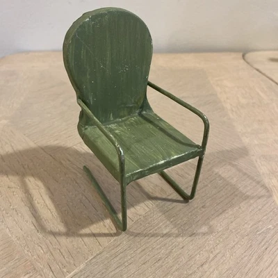 Vintage Doll Size  Green Metal Outdoor Lawn Chair - Image 1 of 4