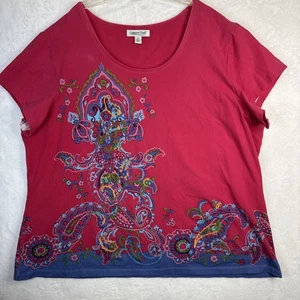 Camiseta Top Coldwater Creek Rosa Manga Corta 3X Floral Bordado Acento - Imagen 1 de 11