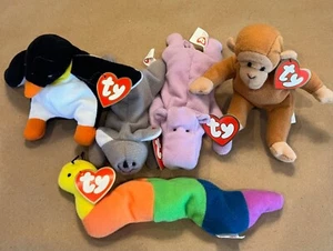 Ty Teenie Beanie Babies Set of Waddle, Mel, Happy, Bongo, Inch, W/Tags W/O Bags - Picture 1 of 6