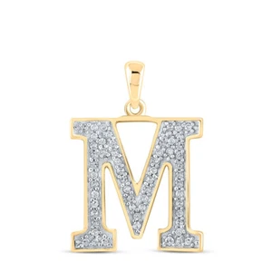 10kt Yellow Gold Womens Round Diamond Initial M Letter Pendant 1/10 Cttw - Picture 1 of 1