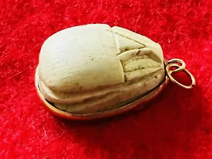 Alter ägyptischer Steatit Skarabäus Charm Anhänger mit 14k Gelbgold Halterung - Bild 1 von 8