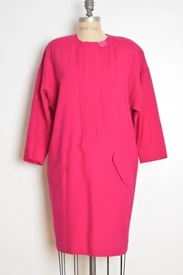 Vestido vintage años 80 magenta rosa lana dolman manga drapeada minimalista futurista M Foto 1 de 4