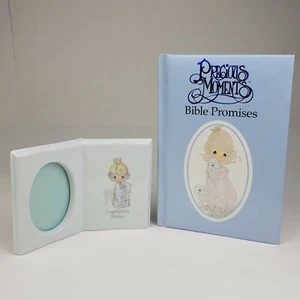 Marco de fotos de cerámica Precious Moments 1985 de colección con libro de promesas bíblicas - Imagen 1 de 12