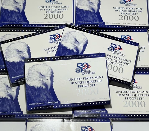 15 SETS - 2000 CLAD 5 COIN PROOF UNITED STATES MINT STATE QUARTER SETS BOX & COA Cover