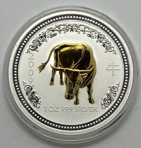 2007 2009 Australia Lunar I Year of the Ox Gilded Silver Coin Perth Mint #2 - Picture 1 of 2