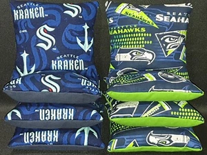 Set of 8 Seattle Kraken Seahawks Cornhole Bags ***FREE SHIPPING** - Picture 1 of 2