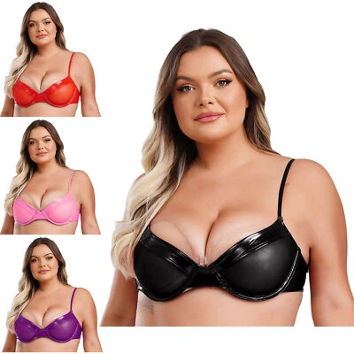 Mujeres Sujetadores XL-5XL Con Aros Fiesta Lencería Citas Disfraz Brillante Charol Foto 1 de 4
