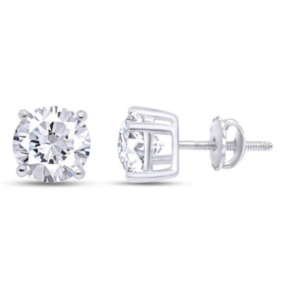 2.40 Ct Round Cut FL/D Solitaire Moissanite Stud Earrings 14K White Gold 7mm - Image 1 of 4
