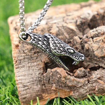 Cadena Acero Inoxidable Hombre Punk Gótico Serpiente Collar Joyería Plata Foto 1 de 4