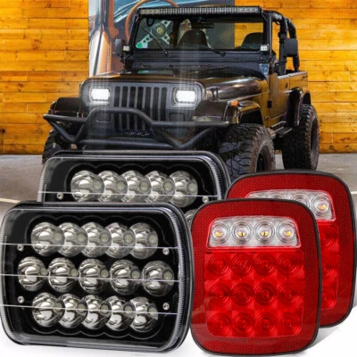 Combo For 1987-1995 Jeep Wrangler YJ 7x6" LED Headlights Hi/Lo Beam+Tail Lights - Image 1 of 4