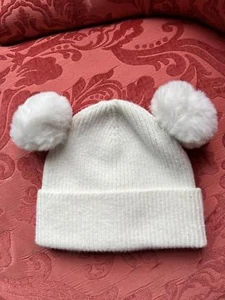 Cozy White Knitted Beanie with Pom Poms - Baby Gap - Picture 1 of 4