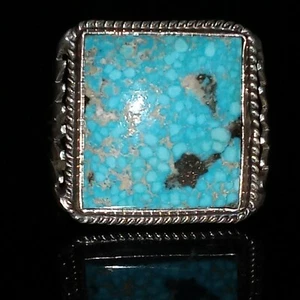 Men's Size 11 Navajo Signed Kingman Turquoise Sterling Silver Ring Bennie Ration - Picture 1 of 12